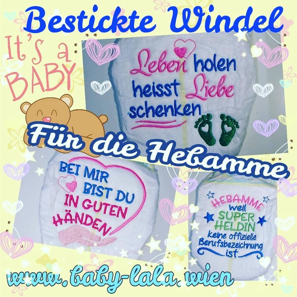 41223321 Bestickte Windel für die Hebamme