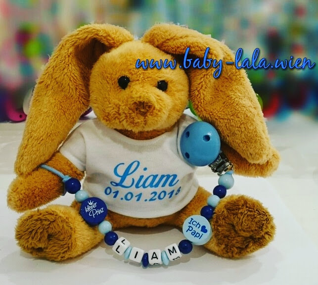 Personalisiertes Geschenk-Set: Kuschelhase inkl. passender Schnullerkette